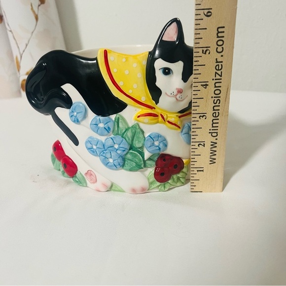 Vintage Black and White Cat with Tuxedo Pattern Flower Pot Home Decor EUC - Picture 5 of 6